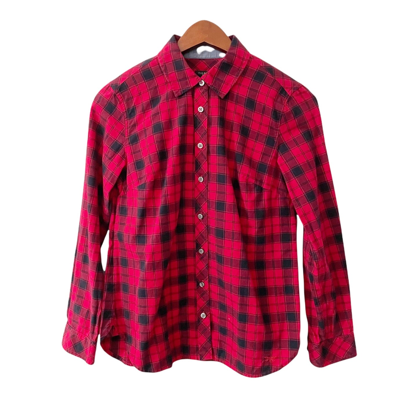 Talbots Red Plaid Flannel Button Up Shirt Womens Size Petite Business Casual