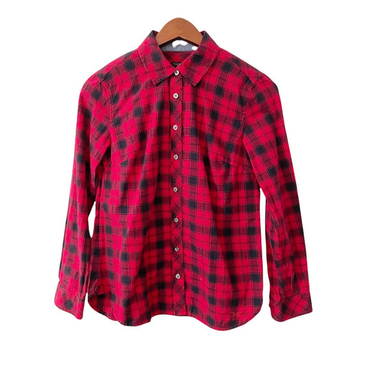 Talbots Red Plaid Flannel Button Up Shirt Womens Size Petite Business Casual