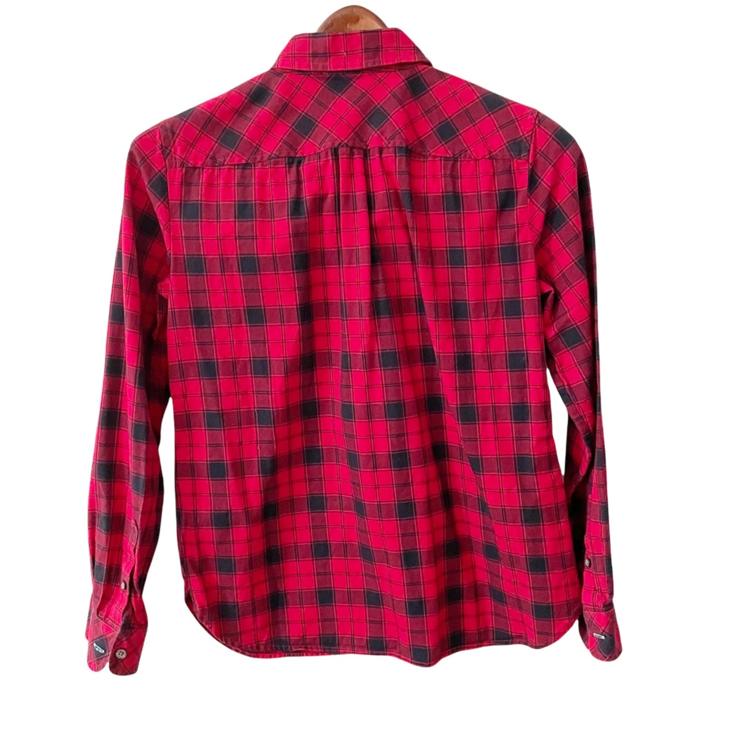Talbots Red Plaid Flannel Button Up Shirt Womens Size Petite Business Casual