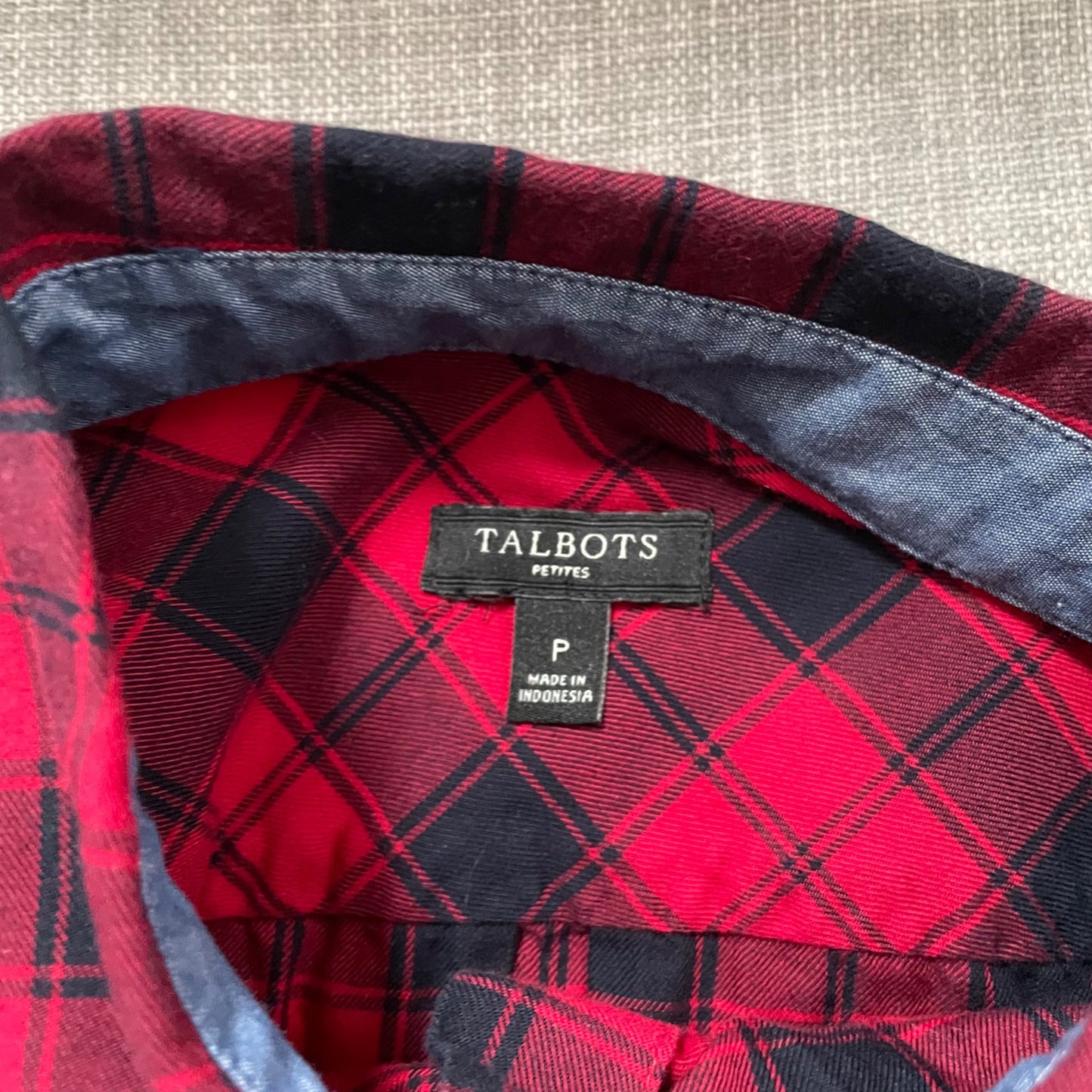 Talbots Red Plaid Flannel Button Up Shirt Womens Size Petite Business Casual