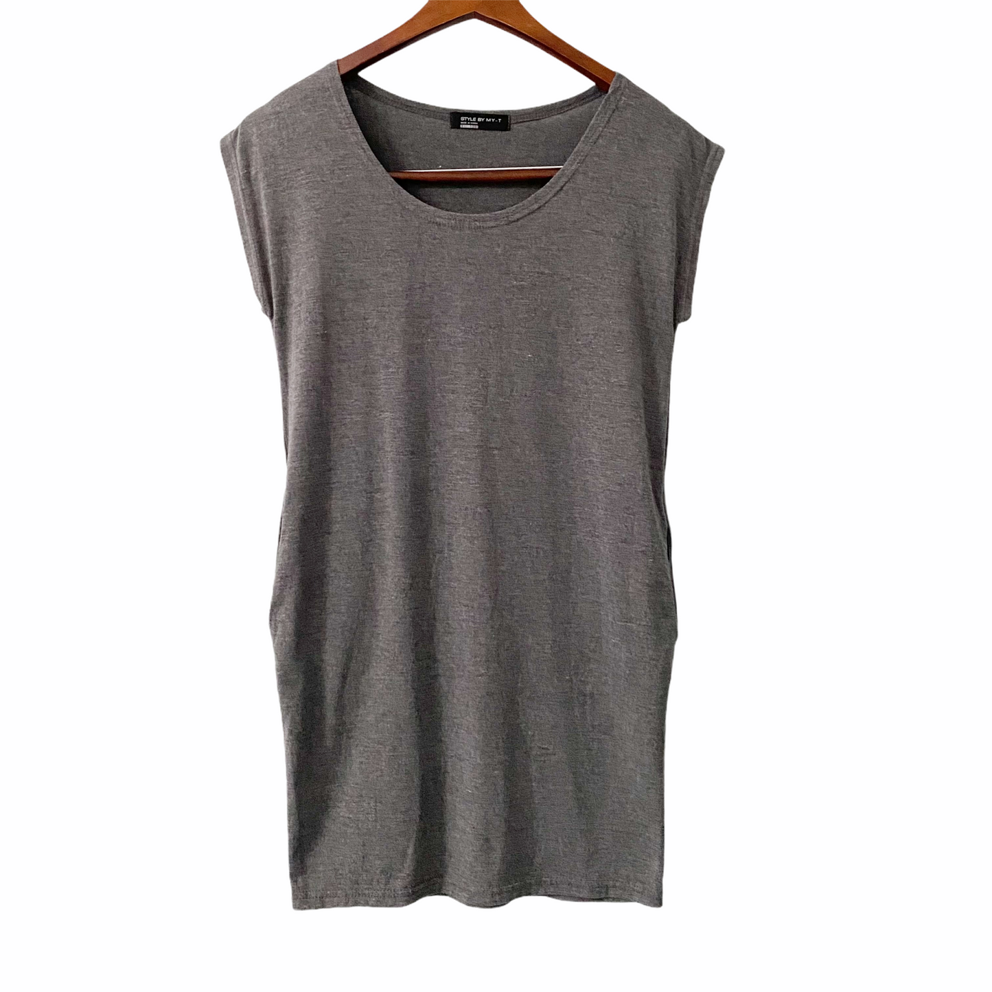 Style by My-T Cap Sleeve Gray Muscle T-Shirt Dress Small Minimalist Androgynous