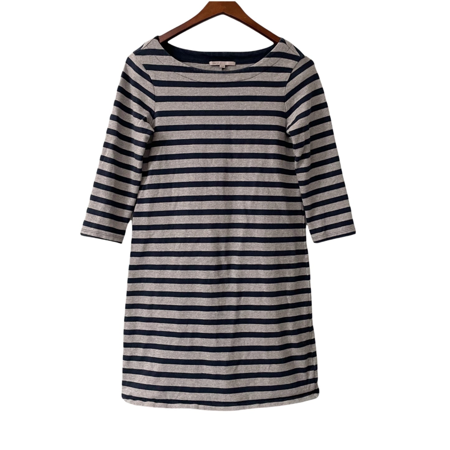 GAP Gray Navy Striped 3/4 Sleeve 100% Cotton Casual Dress Womens Size XS Basic
