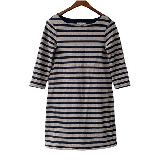 GAP Gray Navy Striped 3/4 Sleeve 100% Cotton Casual Dress Womens Size XS Basic