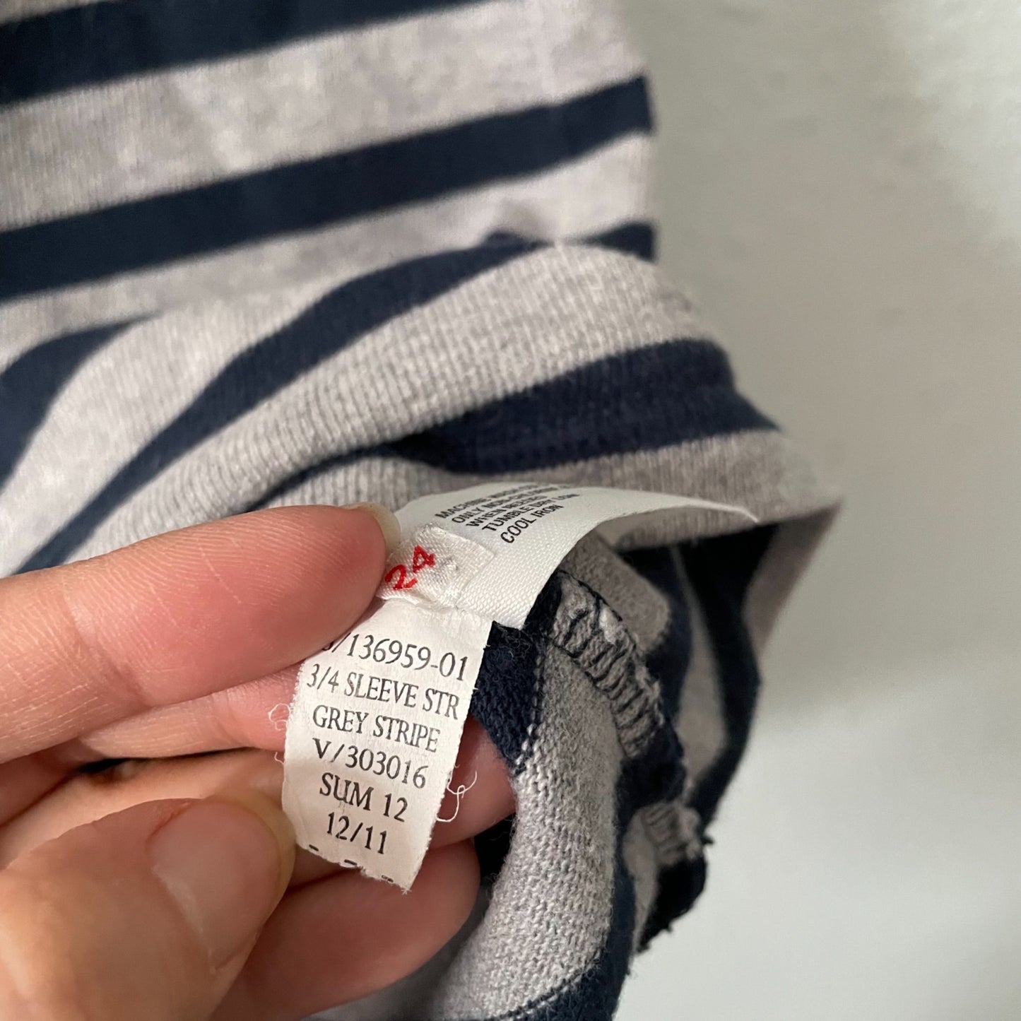 GAP Gray Navy Striped 3/4 Sleeve 100% Cotton Casual Dress Womens Size XS Basic