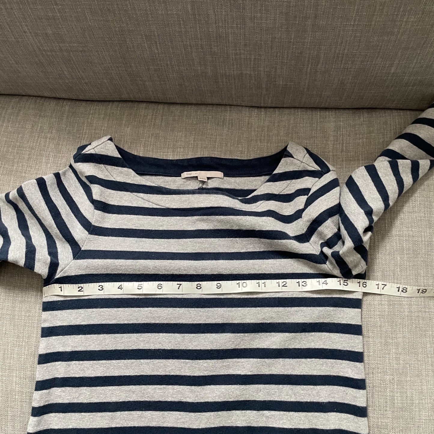GAP Gray Navy Striped 3/4 Sleeve 100% Cotton Casual Dress Womens Size XS Basic