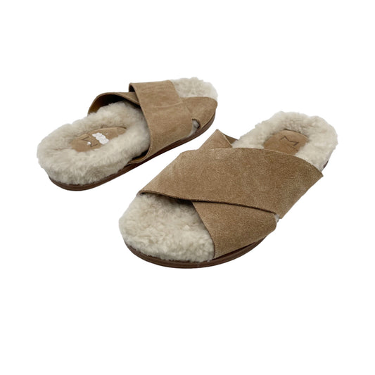 Mark Fisher Canna Tan Suede Fur Slides Sandals Women's Size 7 Cozy Neutral