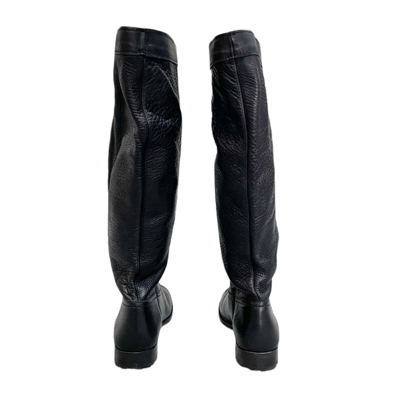 Frye Black Cora Roper Pebbled Leather Pull On Knee High Boots Women's Size 8