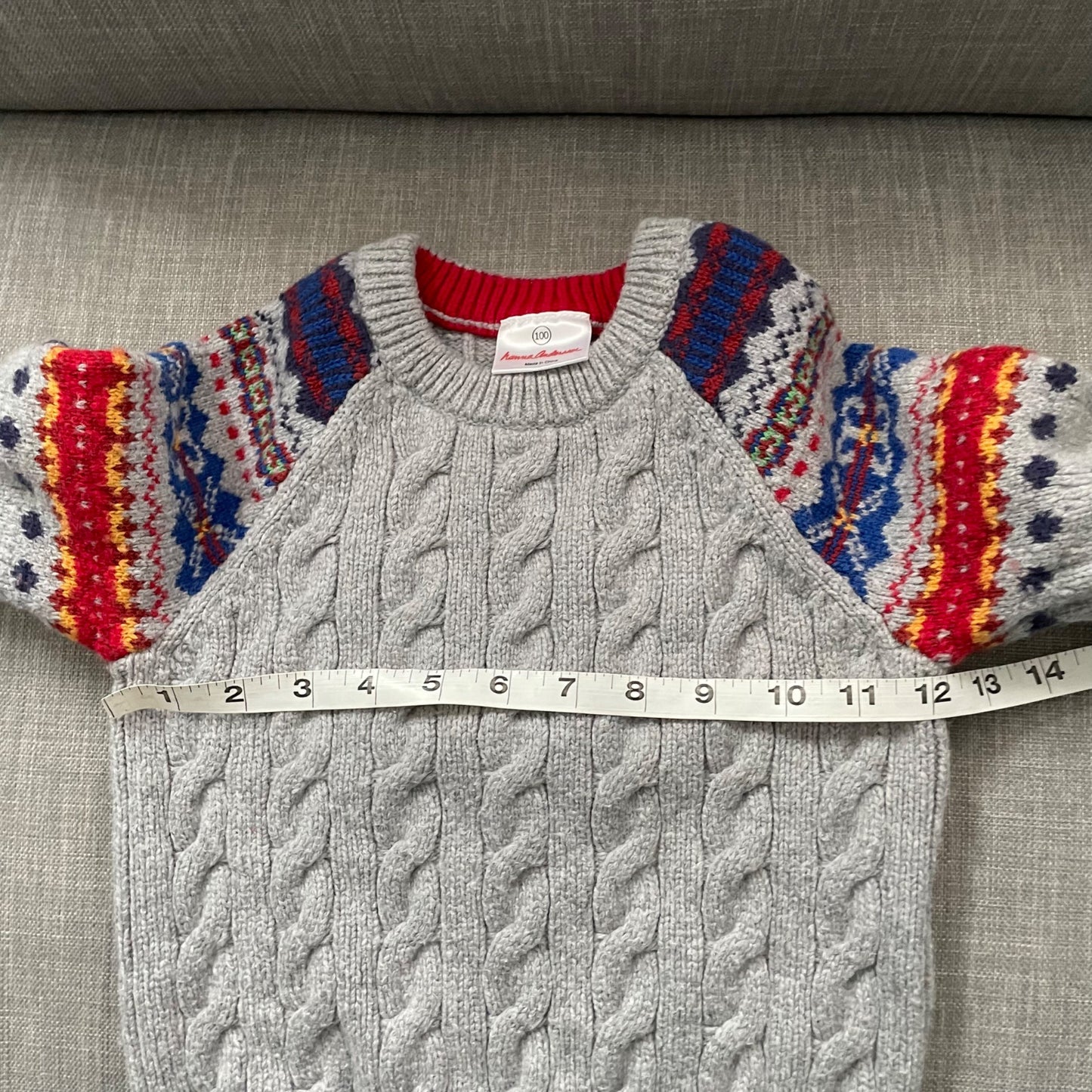 Hanna Andersson Gray Wool Blend Alpine Cable Knit Sweater Youth Size 100 US 4