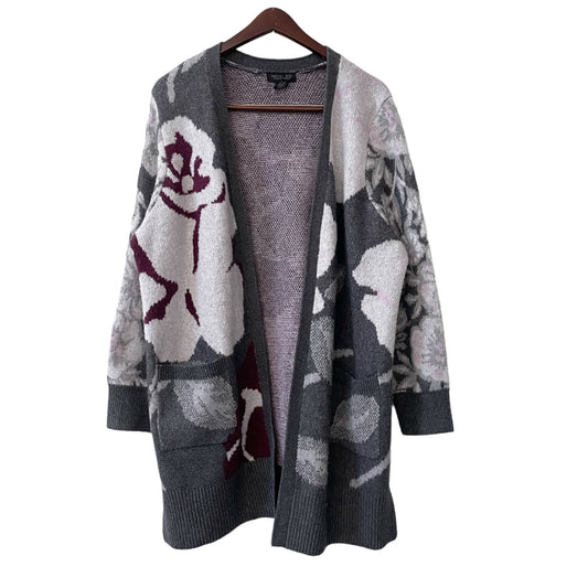 Rachel Zoe Gray Soft Open Front Floral Cardigan Women's Plus Size 1X Pockets
