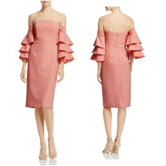 La Maison Talulah Pink Off the Shoulder Ruffle Sleeve Dress Women's Size Medium