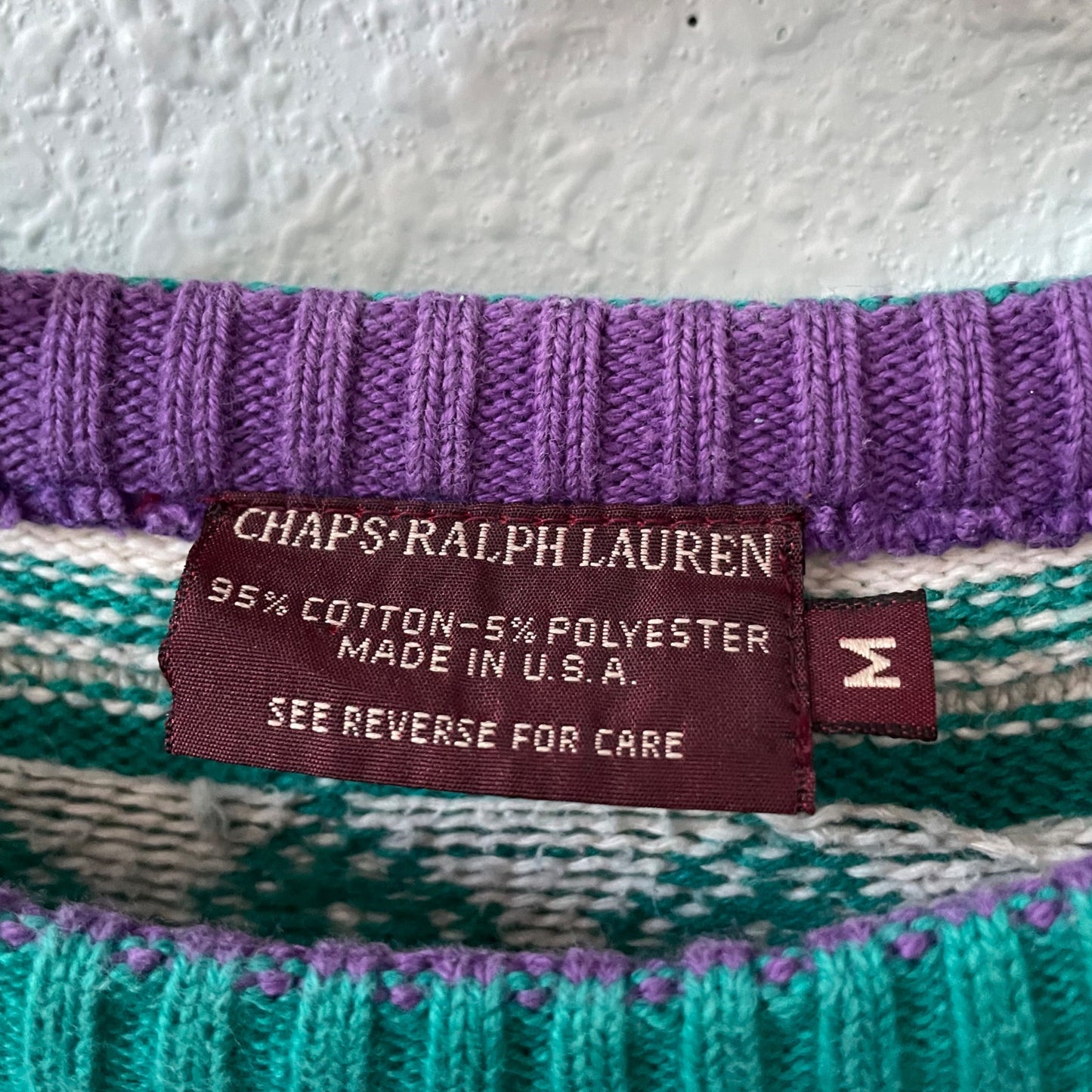 Vintage CHAPS Ralph Lauren Green Ski Alpine Sweater Men's Size Medium FLAWED