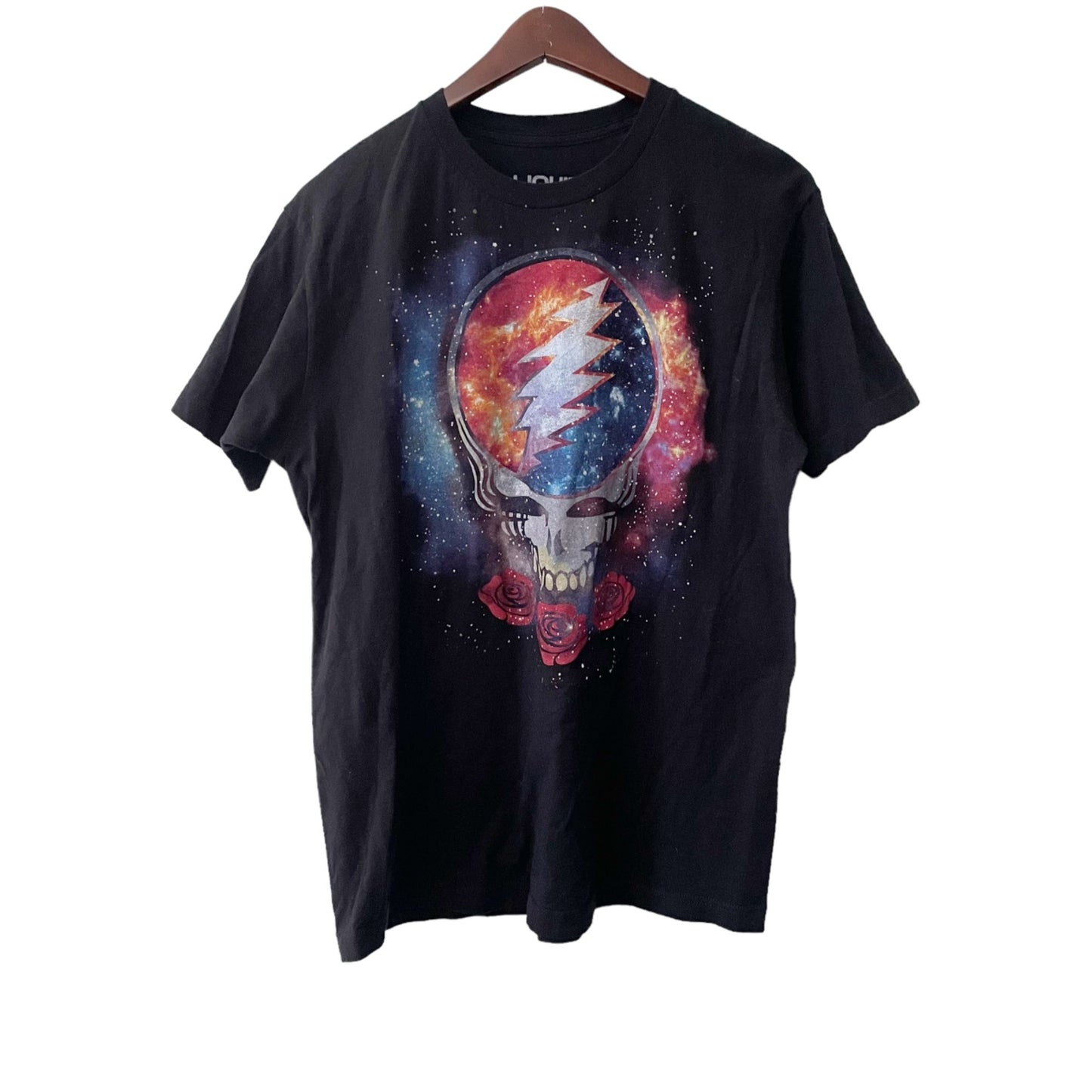 Liquid Blue Black Grateful Dead Rock Band Graphic Skull T-Shirt Men's Size Large