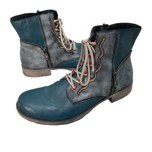 Rieker Teal Peacock Payton 05 Leather Side Zip Ankle Boots Women's EU 41 US 9.5