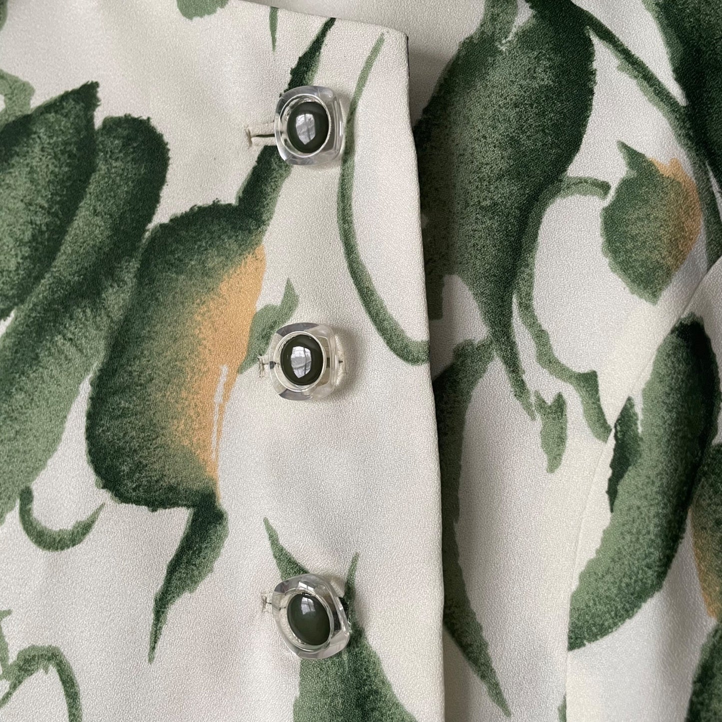 Sanroku Green Botanical Asian Style Button Up Collared Shirt Women's Size Small