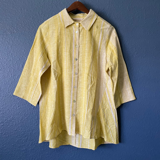 NWOT Soft Surroundings Livienne Linen Yellow Striped Shirt Women's Size Medium