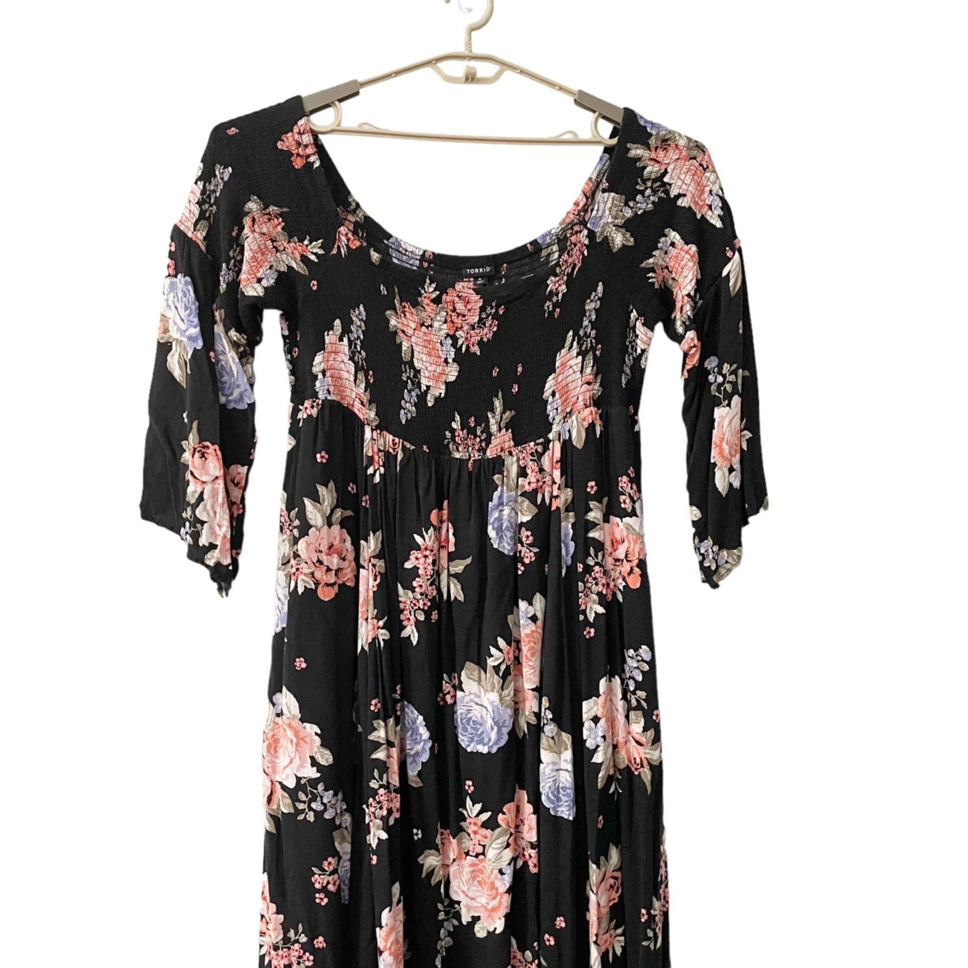 torrid black dress Torrid Black Floral Smocked Off the Shoulder Maxi Dress Women's Plus S – Becky Park