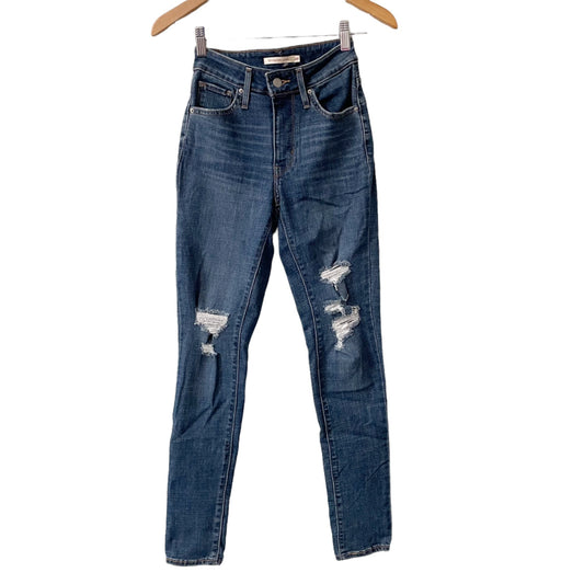 Levi's 721 High Rise Distressed Skinny Blue Jeans Women's Size 24 Pockets Denim