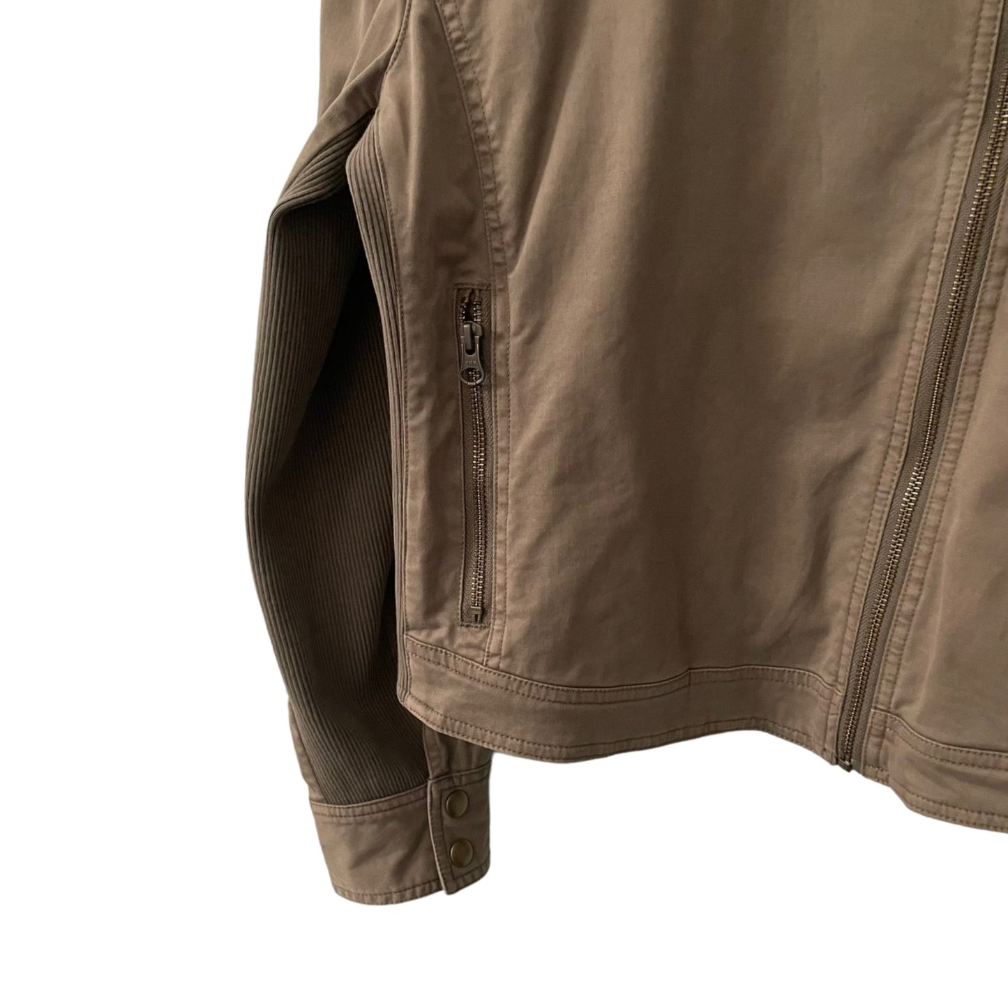 Garnet Hill Taupe Moto Jacket Women's Size 12 Organic Cotton Stretch Neutral