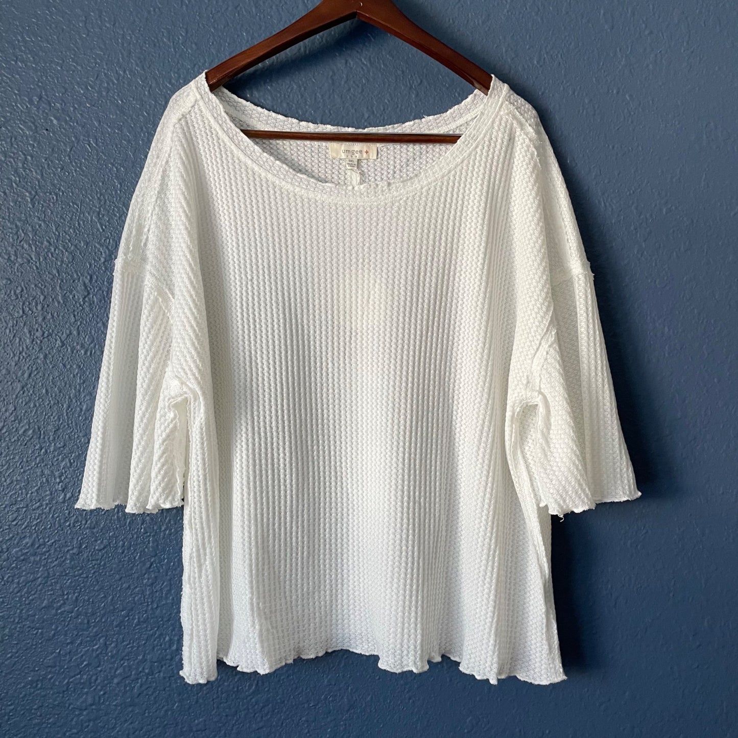 NWT Umgee White Ruffle Sleeve Ribbed Oversize Top Women's Size 1XL 90's Y2K