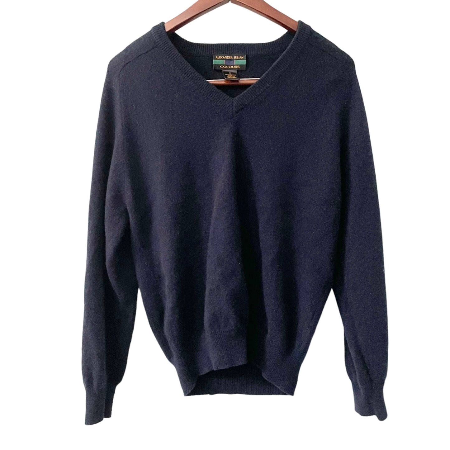 Vintage Alexander Julian Colours Blue 100% Cashmere V-Neck Sweater Men's Medium