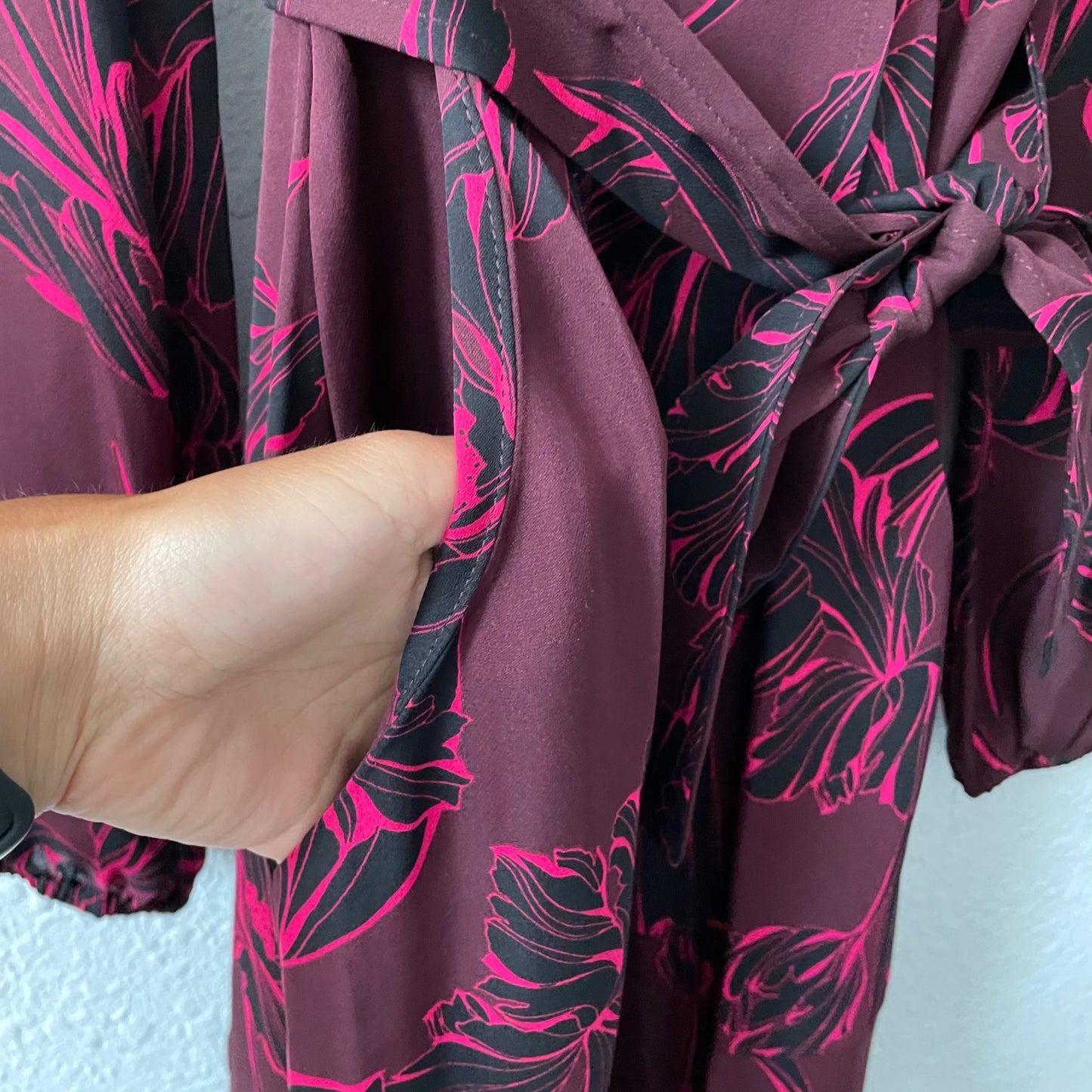 A.L.C. Embry Bordeaux 100% Silk Chiffon Long Sleeve Wrap Dress Women's Size 0