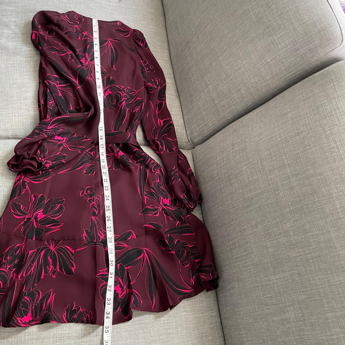 A.L.C. Embry Bordeaux 100% Silk Chiffon Long Sleeve Wrap Dress Women's Size 0