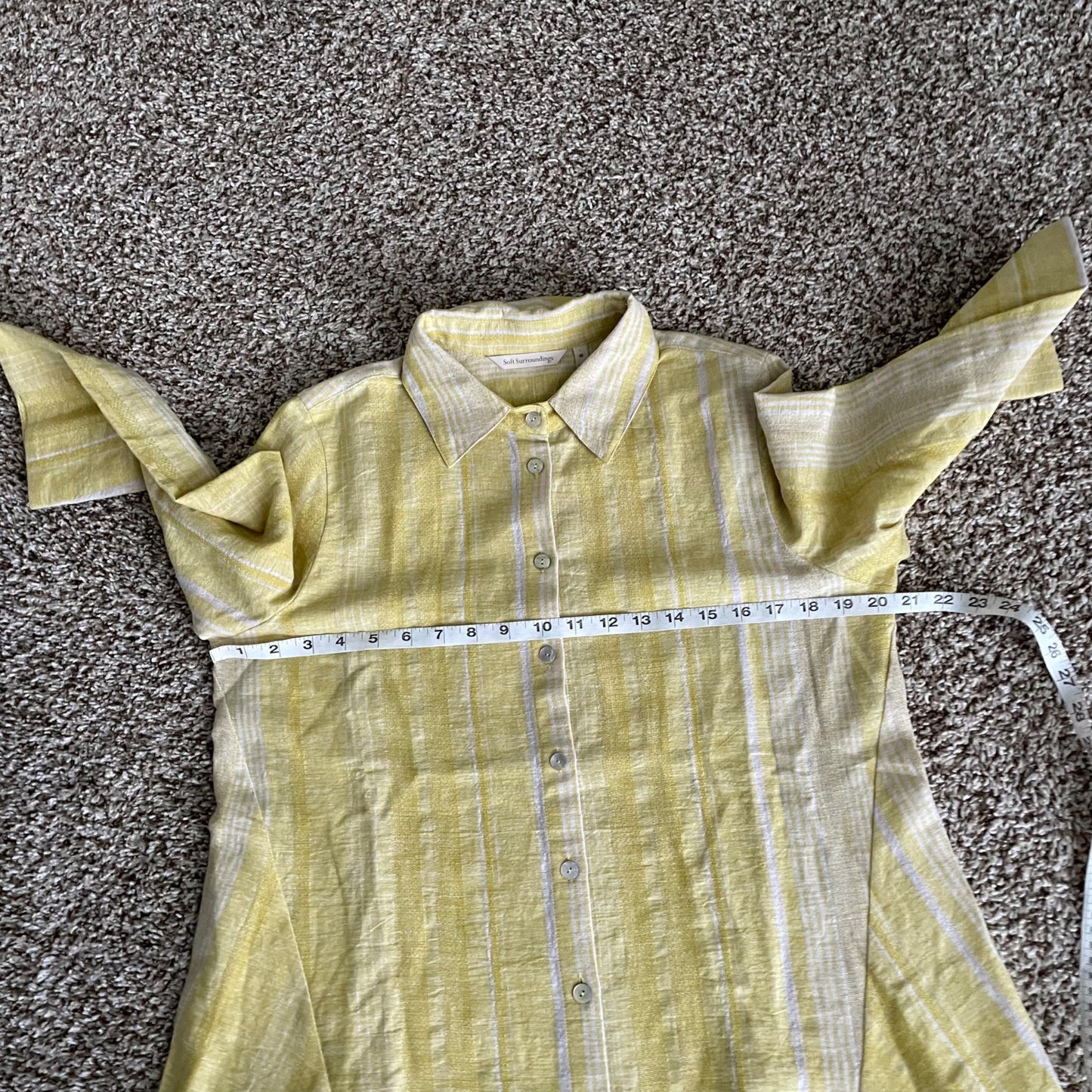 NWOT Soft Surroundings Livienne Linen Yellow Striped Shirt Women's Size Medium