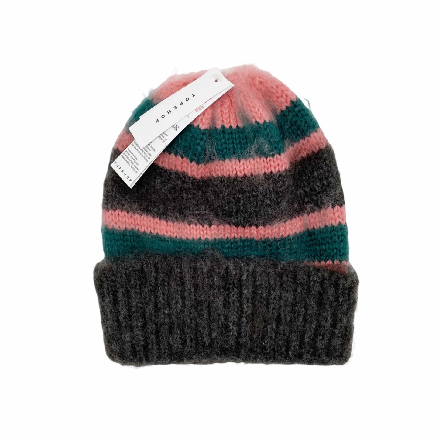 NWT Topshop Striped Beanie Winter Hat Fuzzy Multicolor