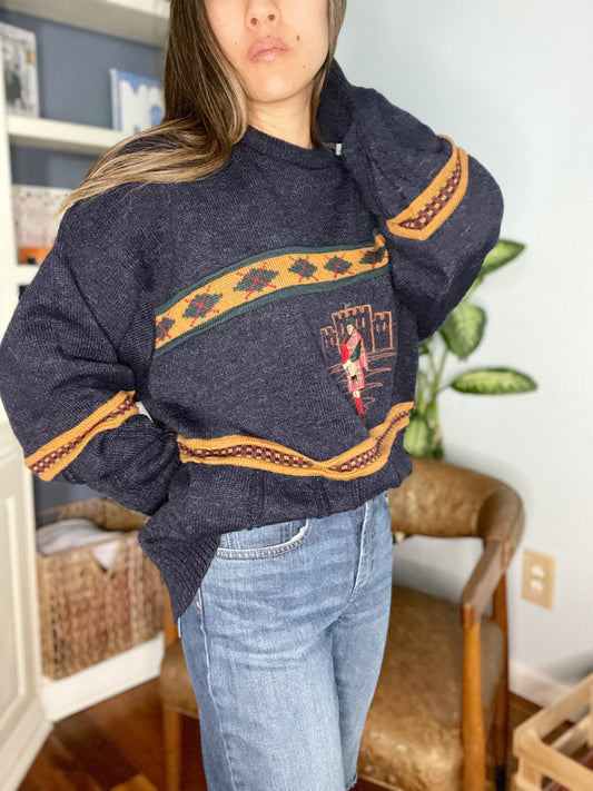 RARE Vintage Wolsey Navy Bagpipes Bagpiper Wool Blend Sweater Men's Size XL