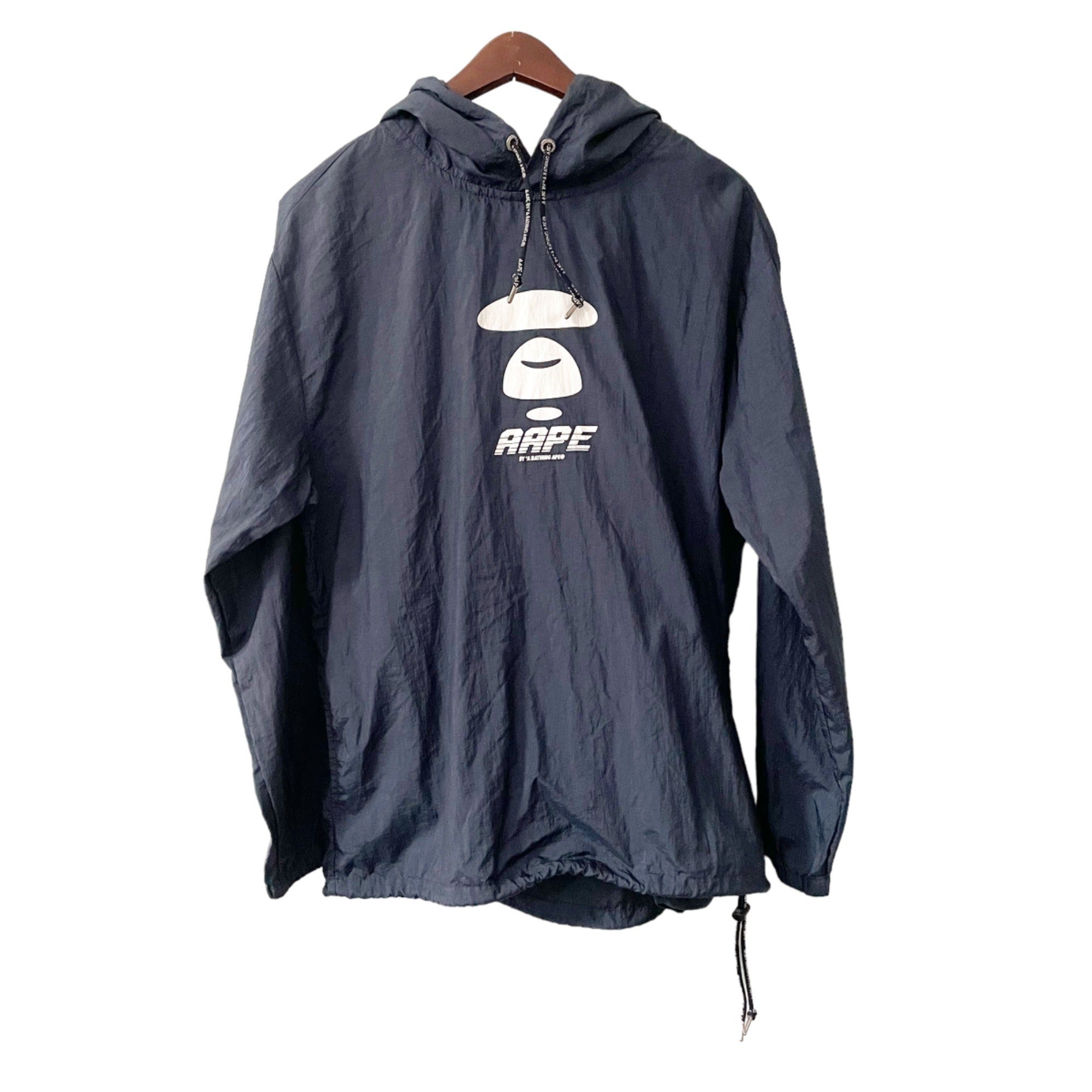 AAPE Blue Hooded Graphic Logo Windbreaker Jacket Men's Small By A