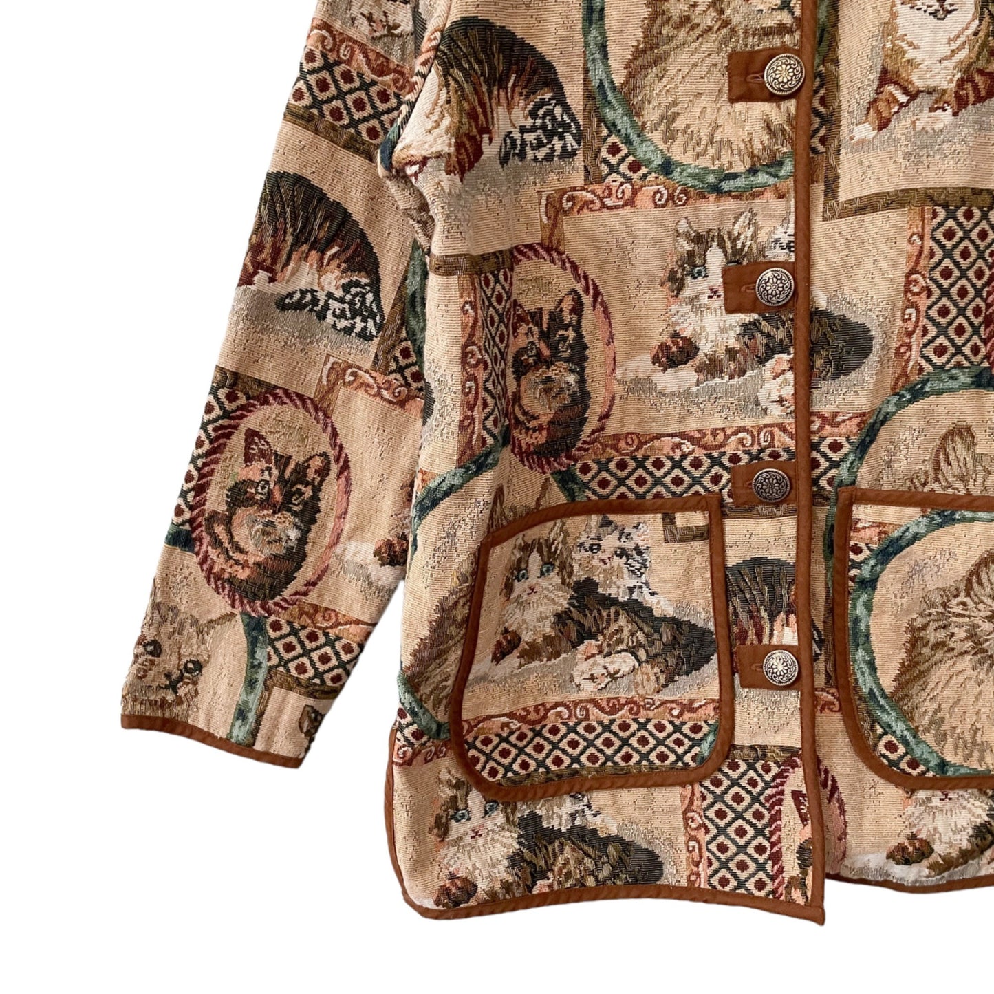 Blair Cat Portrait Novelty Print Tapestry Button Up Jacket Women's Size Medium