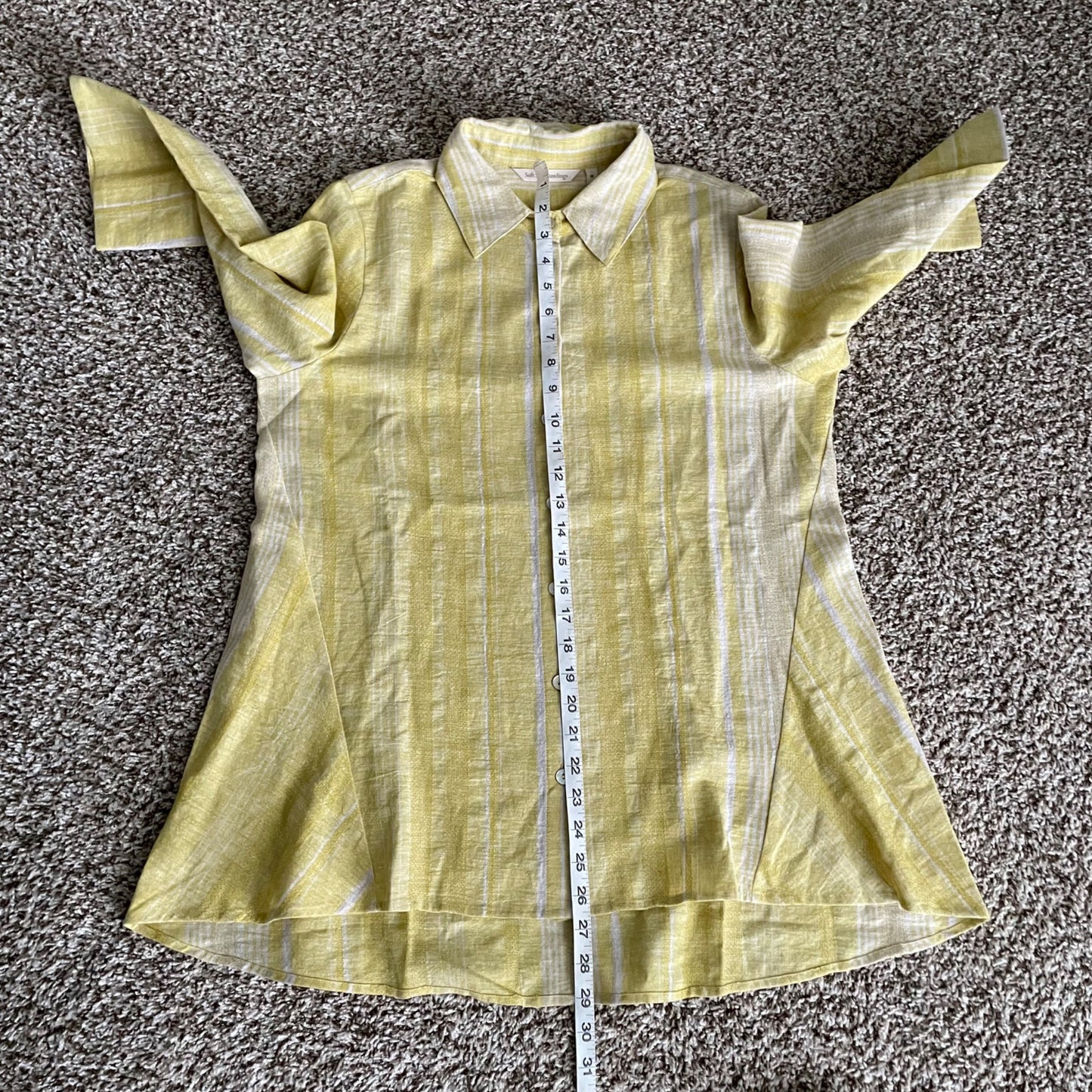 NWOT Soft Surroundings Livienne Linen Yellow Striped Shirt Women's Size Medium