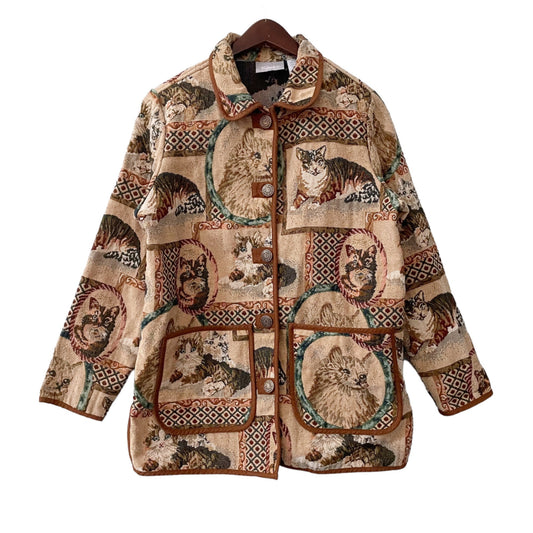 Blair Cat Portrait Novelty Print Tapestry Button Up Jacket Women's Size Medium