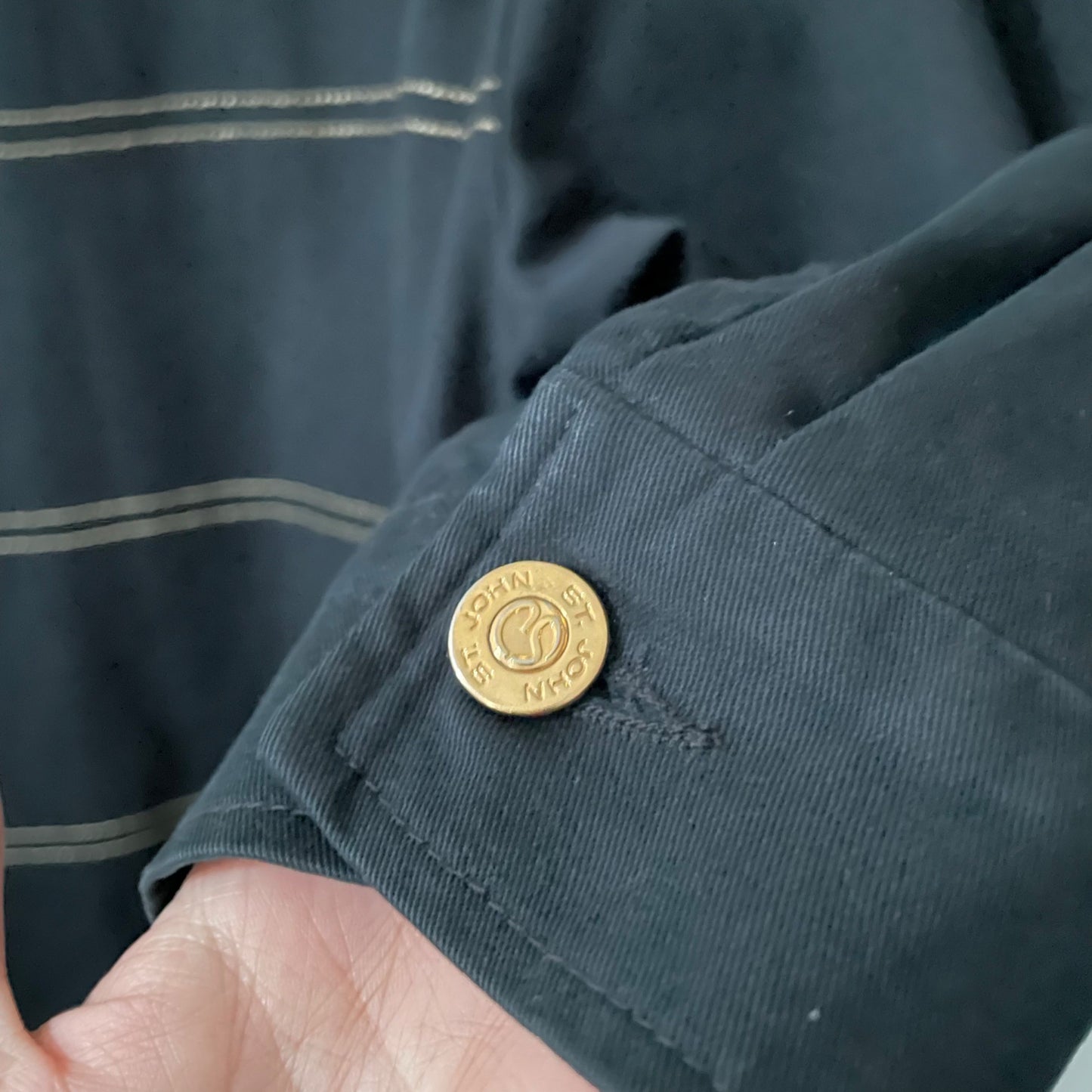 St. John Sport Dark Navy Toggle Up Jacket Size Petite 2P Classic Gold Hardware