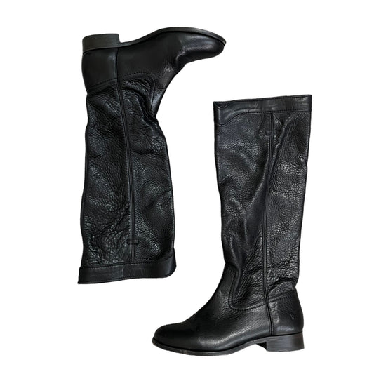 Frye Black Cora Roper Pebbled Leather Pull On Knee High Boots Women's Size 8