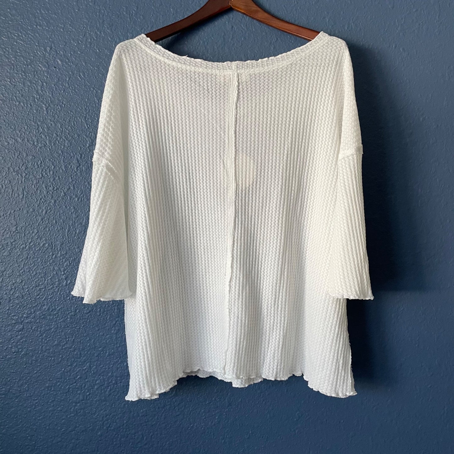 NWT Umgee White Ruffle Sleeve Ribbed Oversize Top Women's Size 1XL 90's Y2K